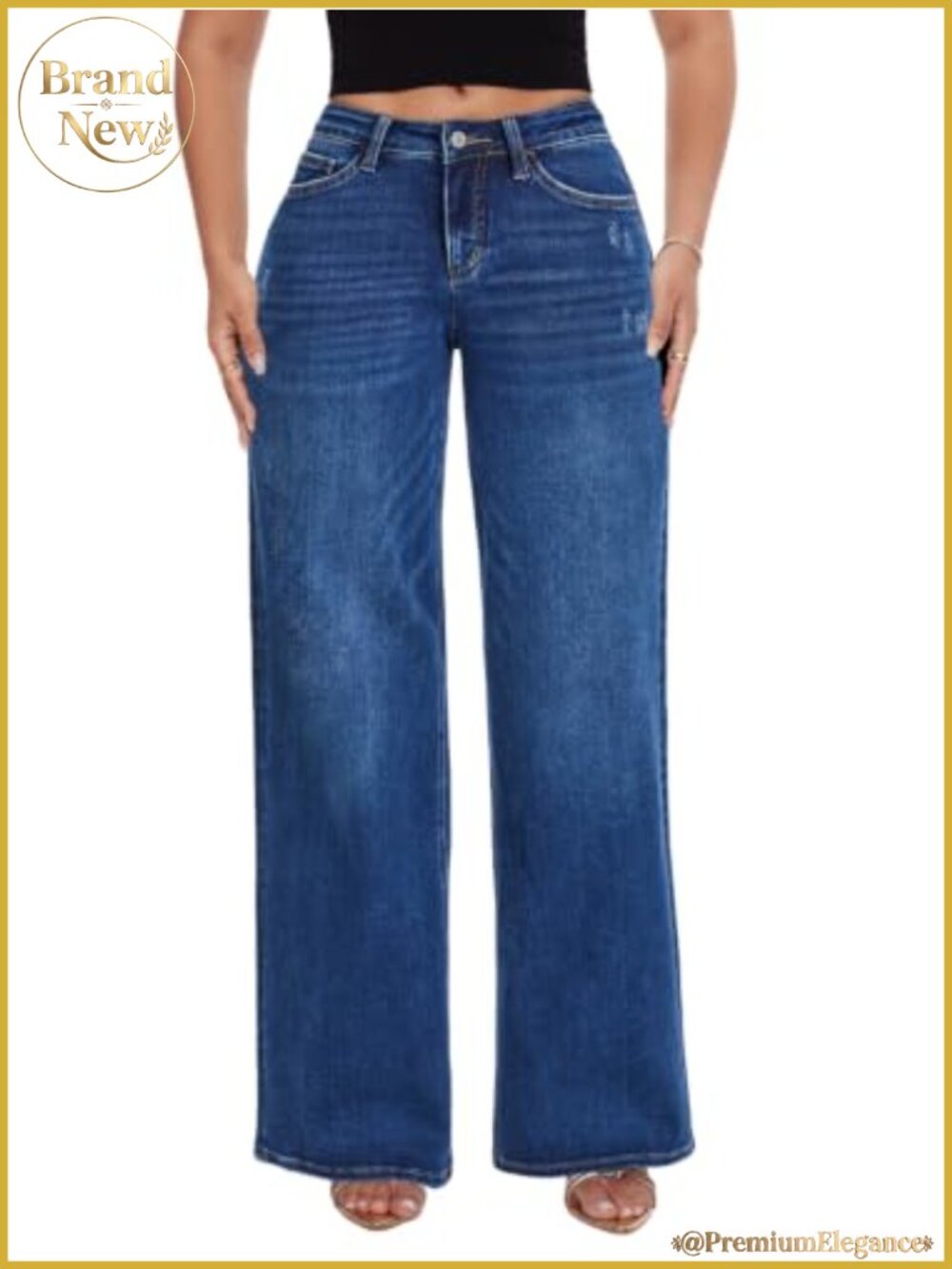 Wide Leg Jeans Mid Low Rise Baggy Stretchy Denim Pants Tummy Control